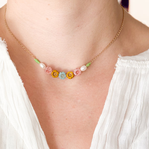 Dainty Pearl And Small Pastel Flowers In Pink And Blue