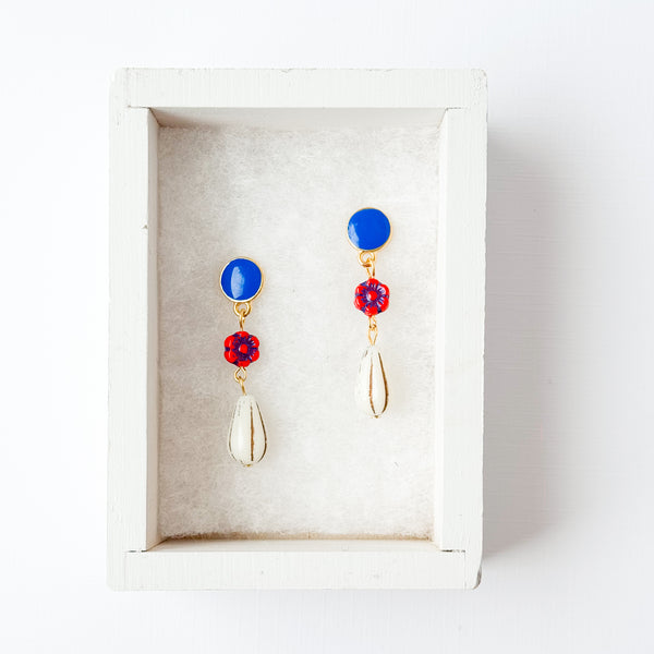 Red Flower Dangle Stud Earrings