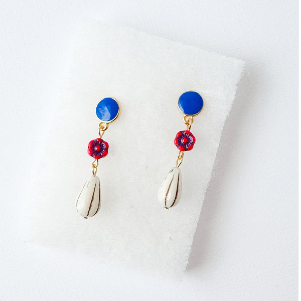 Red Flower Dangle Stud Earrings