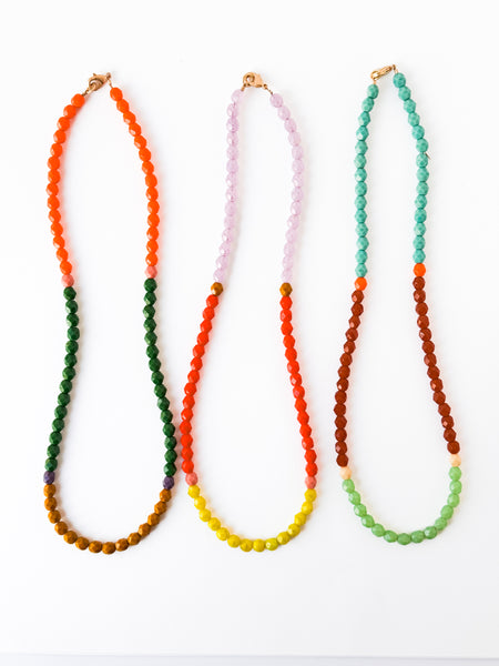 Color-Blocked Czech Glass Bead Necklace