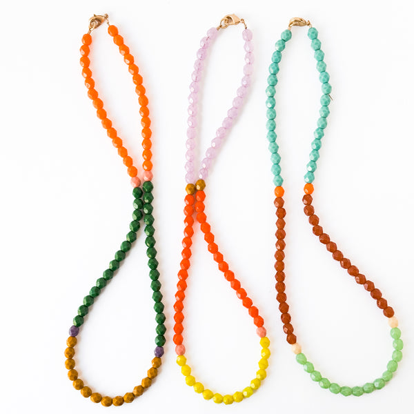 Color-Blocked Czech Glass Bead Necklace
