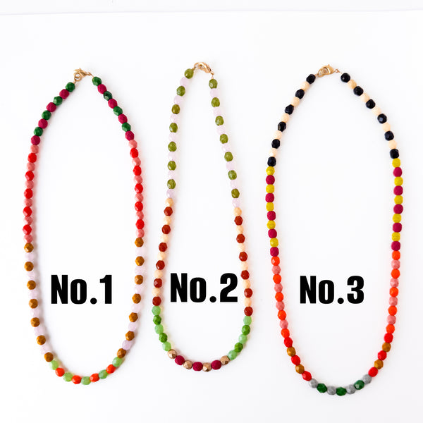 Faceted Czech Glass Bead Necklaces in Multicolor Patterns