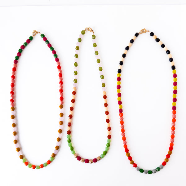 Faceted Czech Glass Bead Necklaces in Multicolor Patterns
