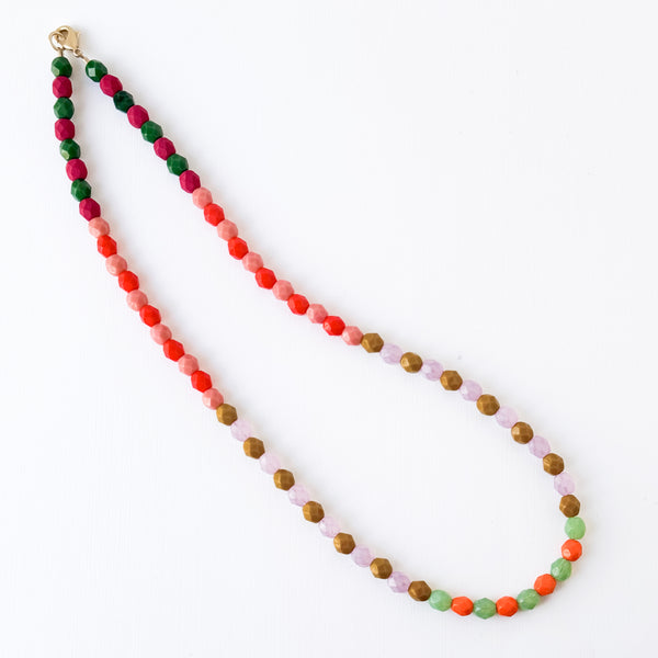 Faceted Czech Glass Bead Necklaces in Multicolor Patterns