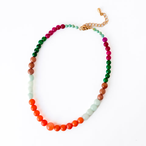 Graduated Multicolor Dyed Jade Bead Necklace