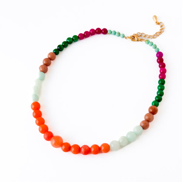 Graduated Multicolor Dyed Jade Bead Necklace