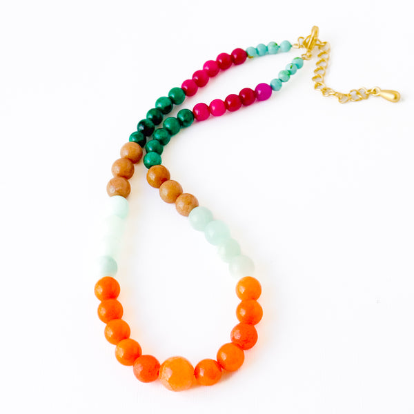 Graduated Multicolor Dyed Jade Bead Necklace