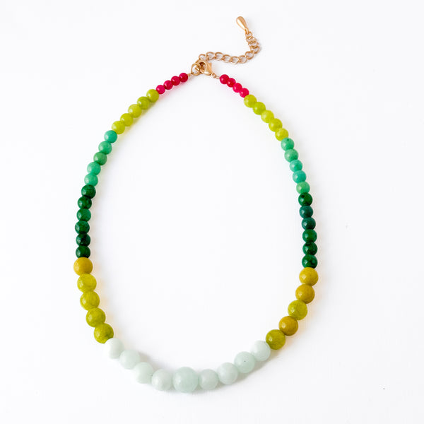 Graduated Multicolor Dyed Jade Bead Necklace