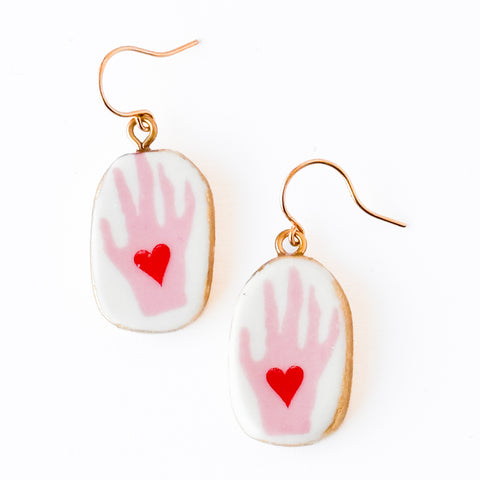 Ceramic Hand & Heart Drop Earrings