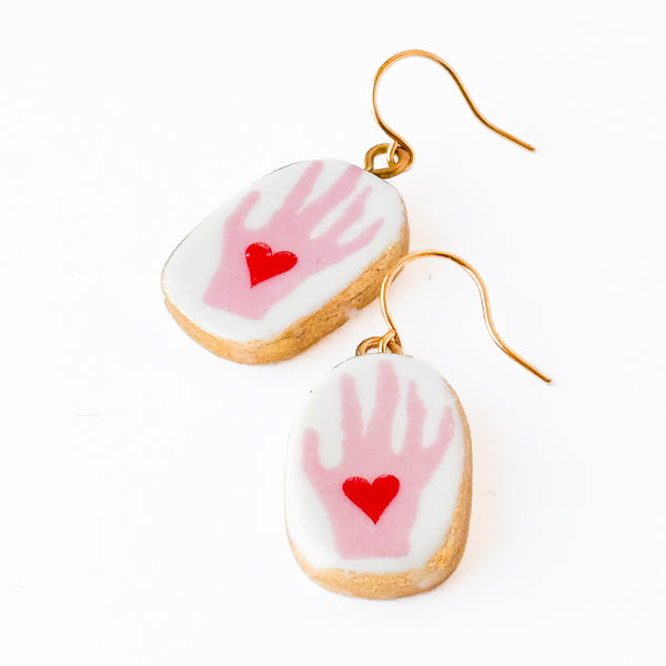 Ceramic Hand & Heart Drop Earrings