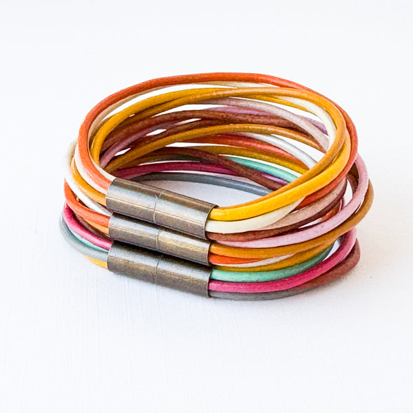Colorful Magnetic Leather Cord Bracelet