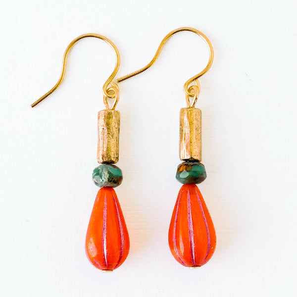 Striped Glass Drop Earrings with Gold Accents