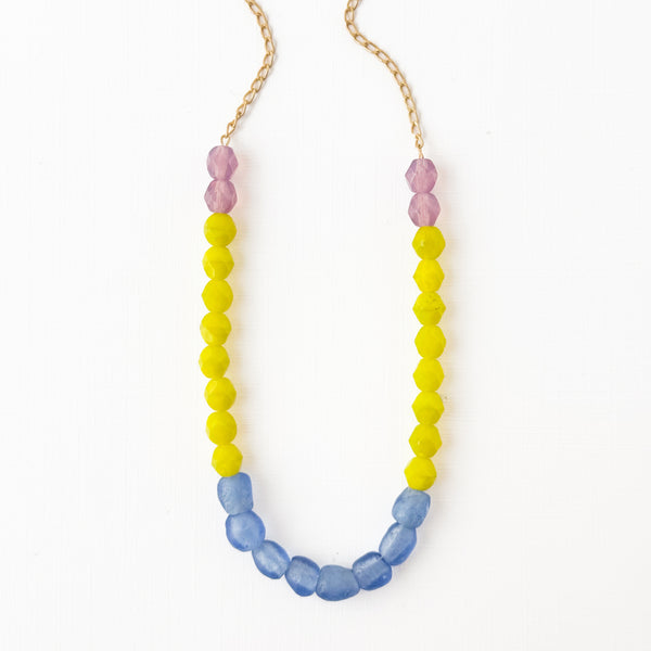 Pastel Recycled Glass And Mixed Bead Necklace