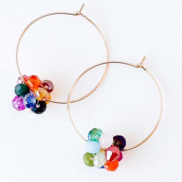14K Gold Filled Hoop With Colorful Crystal Cluster Beads