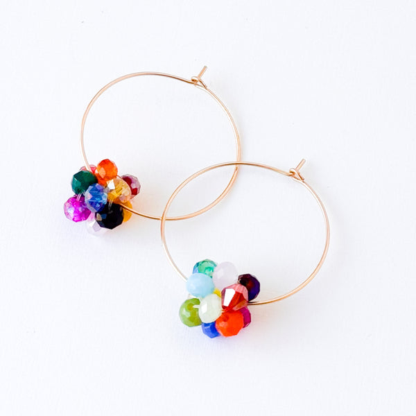 14K Gold Filled Hoop With Colorful Crystal Cluster Beads