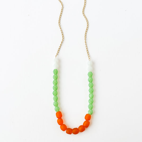 Pastel Recycled Glass And Mixed Bead Necklace