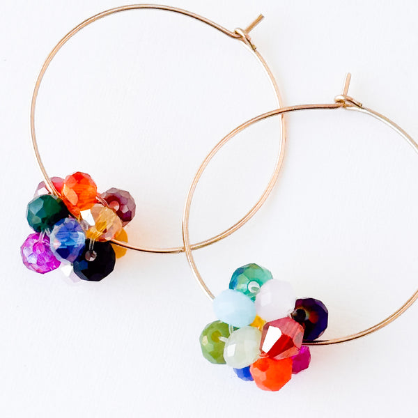 14K Gold Filled Hoop With Colorful Crystal Cluster Beads