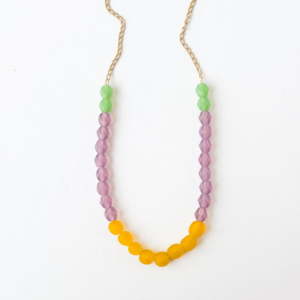 Pastel Recycled Glass And Mixed Bead Necklace
