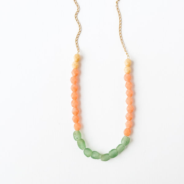 Pastel Recycled Glass And Mixed Bead Necklace