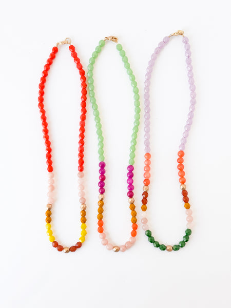 Mixed Faceted Bead Necklace · Colorful Glass & Mountain Jade