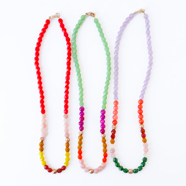 Mixed Faceted Bead Necklace · Colorful Glass & Mountain Jade