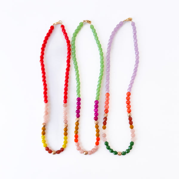 Mixed Faceted Bead Necklace · Colorful Glass & Mountain Jade