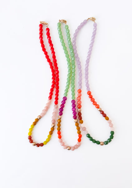 Mixed Faceted Bead Necklace · Colorful Glass & Mountain Jade