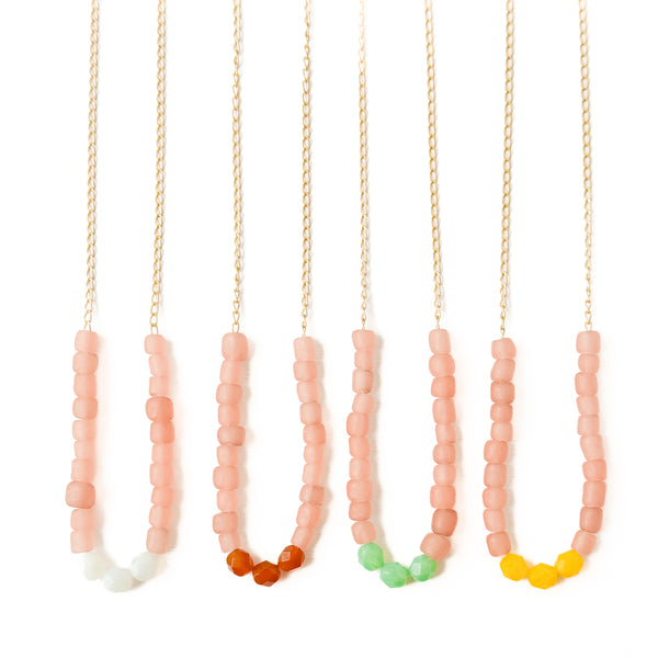 Pink Recycled Glass And Bead Necklace