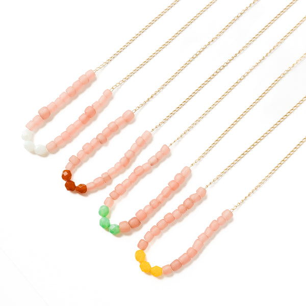 Pink Recycled Glass And Bead Necklace