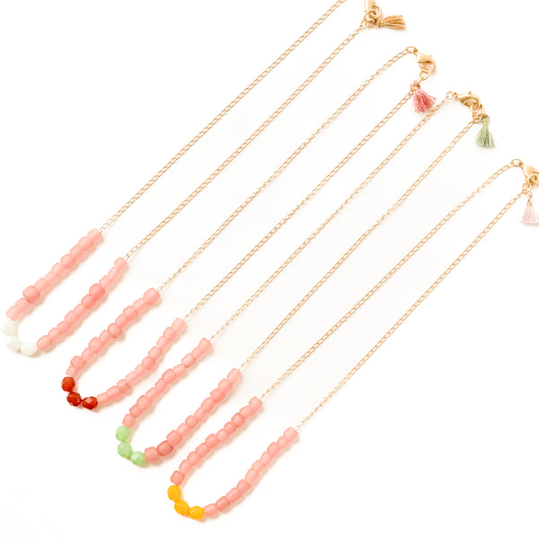 Pink Recycled Glass And Bead Necklace