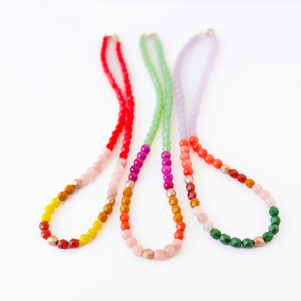 Mixed Faceted Bead Necklace · Colorful Glass & Mountain Jade