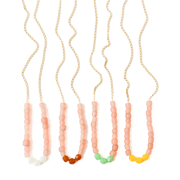 Pink Recycled Glass And Bead Necklace