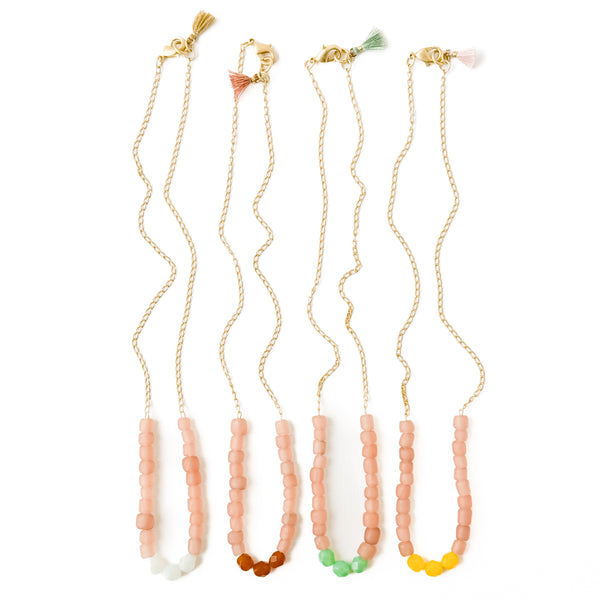 Pink Recycled Glass And Bead Necklace