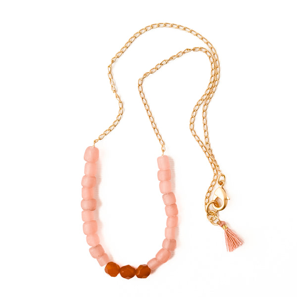 Pink Recycled Glass And Bead Necklace