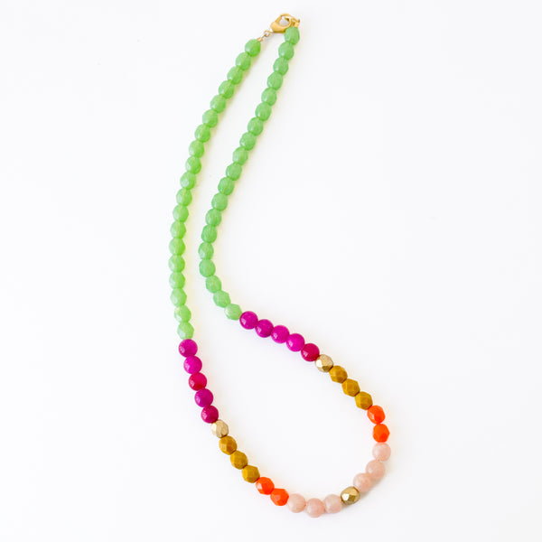 Mixed Faceted Bead Necklace · Colorful Glass & Mountain Jade