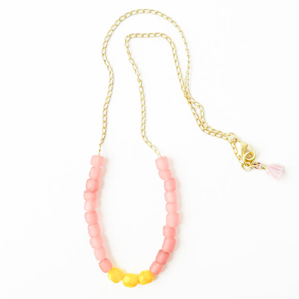 Pink Recycled Glass And Bead Necklace