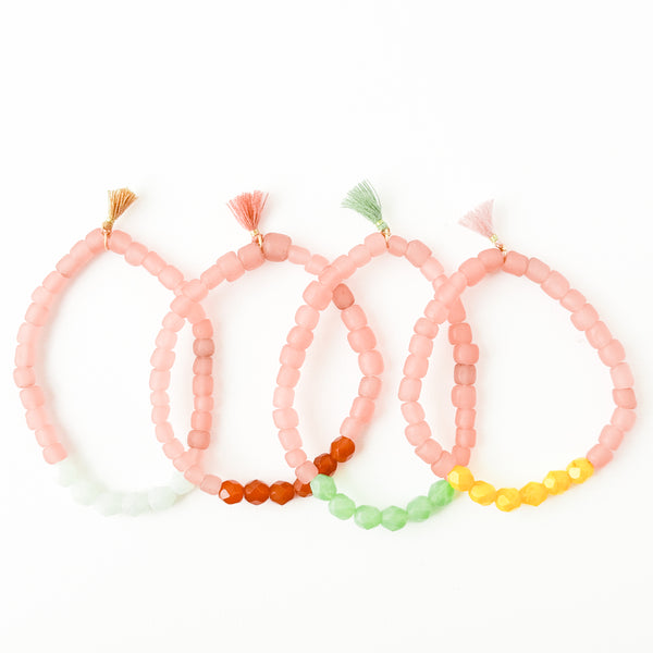 Pink Recycled African Glass And Bead Bracelet