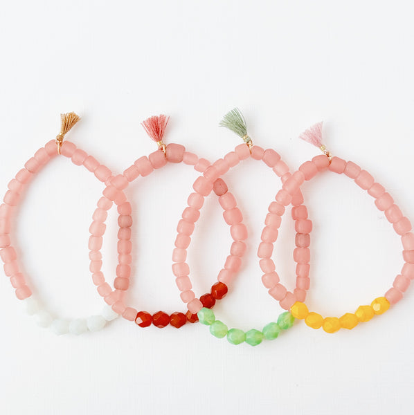 Pink Recycled African Glass And Bead Bracelet