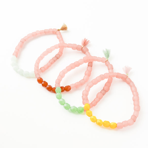 Pink Recycled African Glass And Bead Bracelet