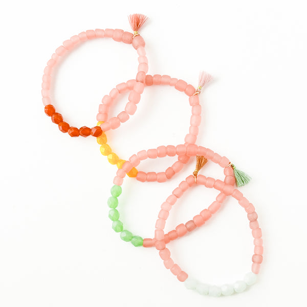 Pink Recycled African Glass And Bead Bracelet