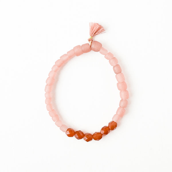 Pink Recycled African Glass And Bead Bracelet