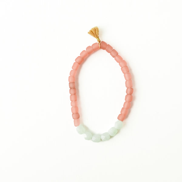 Pink Recycled African Glass And Bead Bracelet