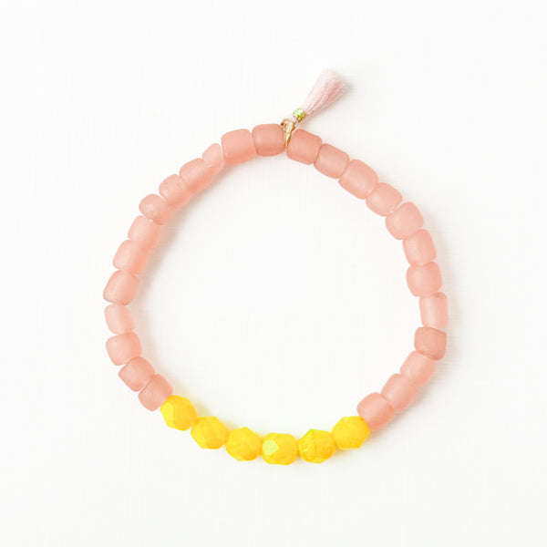 Pink Recycled African Glass And Bead Bracelet