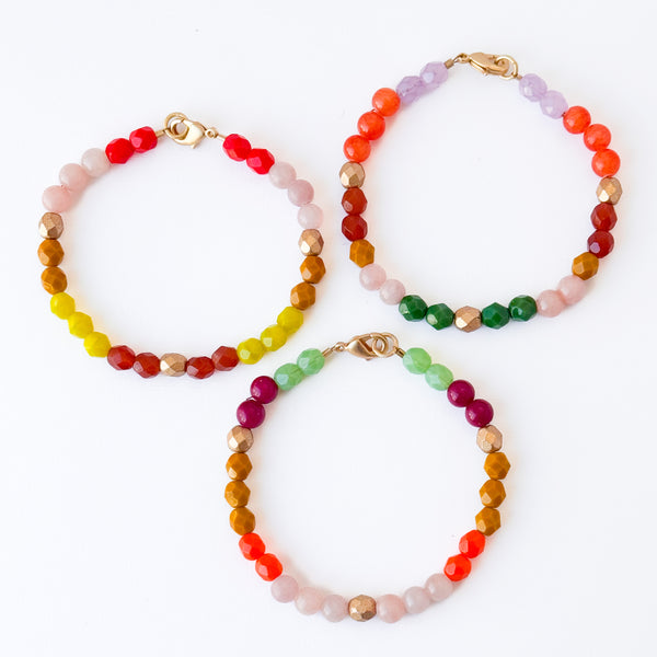 Faceted Glass & Dyed Jade Bracelet · Colorful Mix