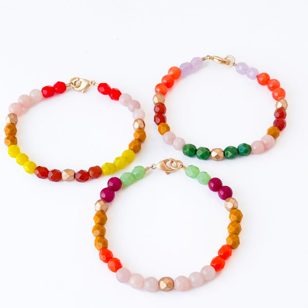 Faceted Glass & Dyed Jade Bracelet · Colorful Mix