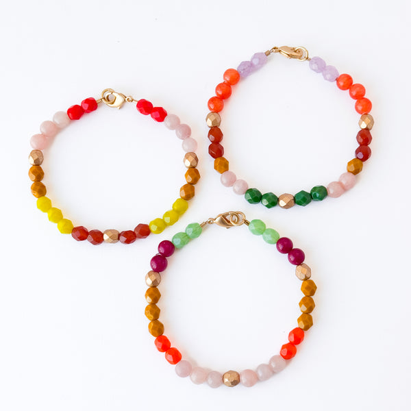 Faceted Glass & Dyed Jade Bracelet · Colorful Mix