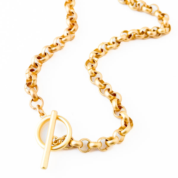Thick Rolo Gold Chain Necklace With Toggle