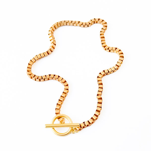 Thick Gold Box Chain Necklace With Toggle