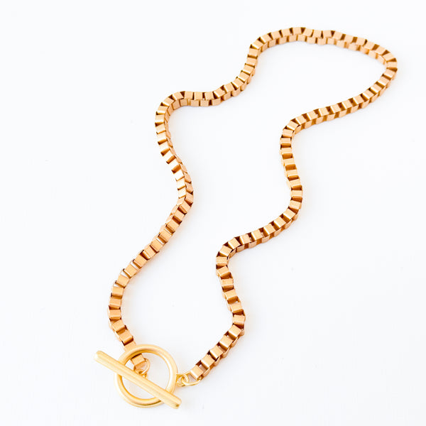 Thick Gold Box Chain Necklace With Toggle