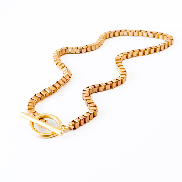Thick Gold Box Chain Necklace With Toggle